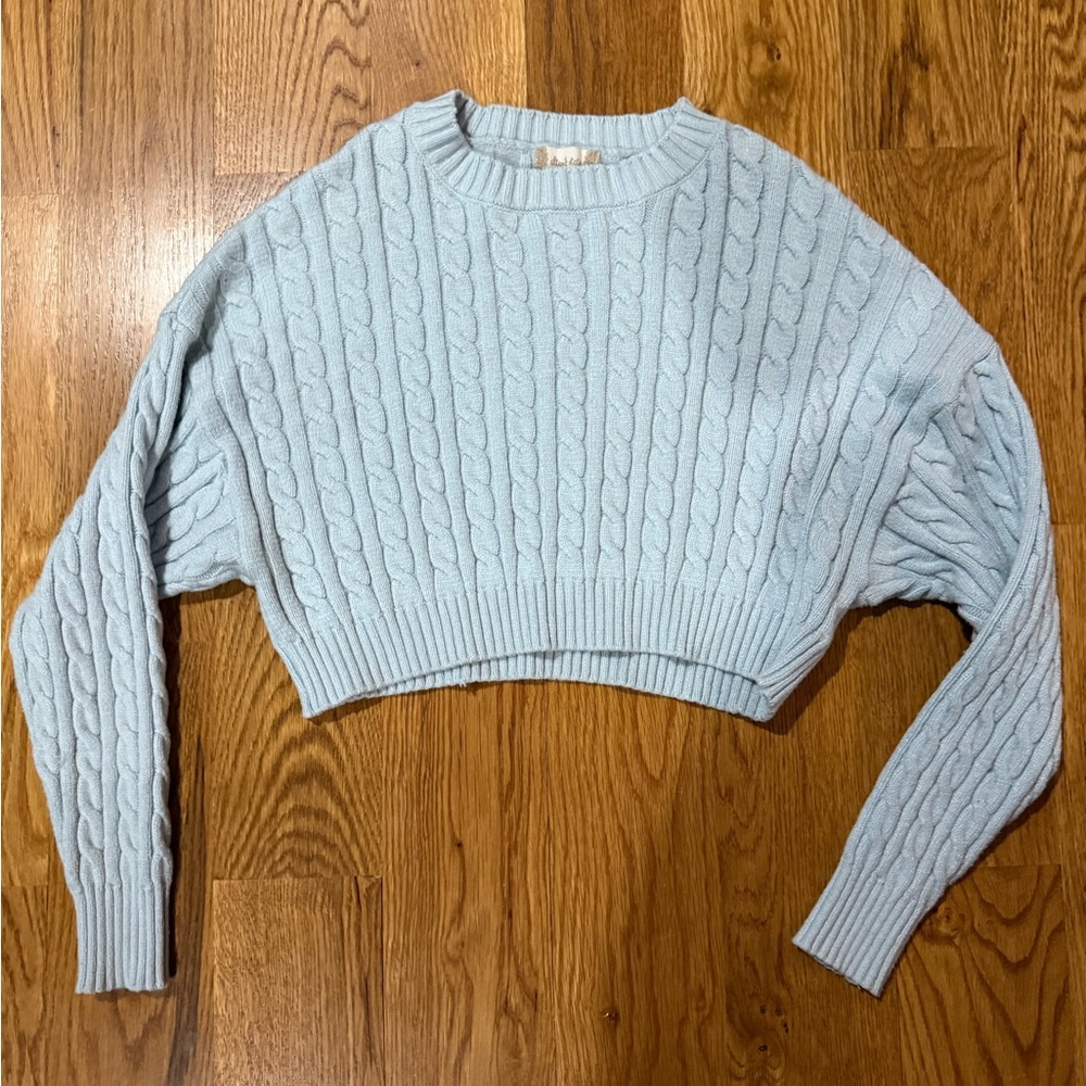 Altar'd State Light Blue Cropped Cable Knit Sweater